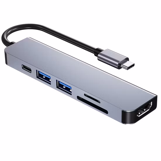 6 in 1 ティーポ C - HDMI+USB3.0*1+USB2.0*1+PD+SD+TF アダッタトーレ ドッキングステーション USB-C